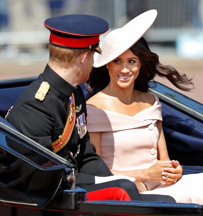 ***Trooping The Colour 2018***<br><br>
Dress by Carolina Herrera: est. $8,000<br>
Hat by Philip Treacy: $1,308<br>
Earrings by Birks: $1,482<br>
Clutch by Carolina Herrera: $1,300<br>
Ring by Birks: $5,224<br>
Total: **$17,314**