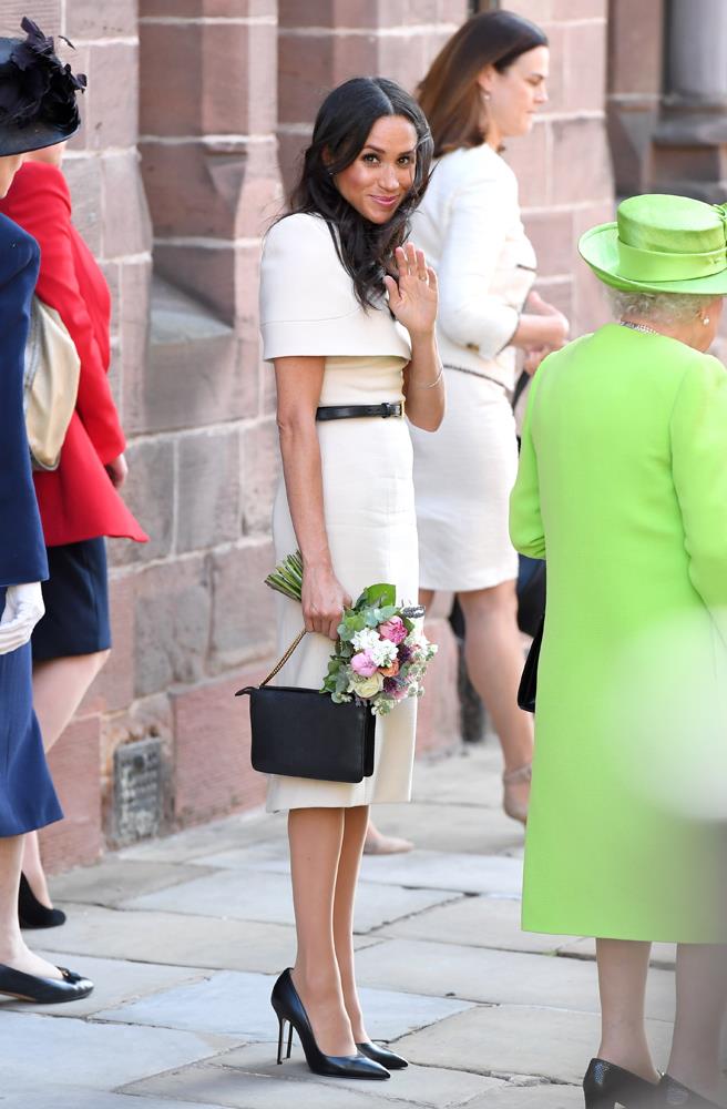 ***Visit to Chester***<bR><Br>
Dress by Givenchy: $23,916<Br>
Shoes by Sarah Flint: $483<Br>
Belt by Givenchy: $611<Br>
Clutch by Givenchy: $1,618<Br>
Total: **$26,628**
