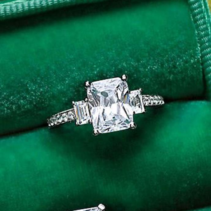 **Taurus: Emerald**
<br><br>
Your birthstone is emerald, Taurus. So what ring style could be more tailored to your taste than one featuring an emerald cut diamond?
<br><br>
Image: [Pinterest](https://www.pinterest.com.au/pin/91972017363668040|target="_blank"|rel="nofollow")