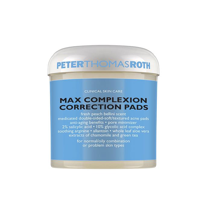 **EXFOLIANT:**
<br><br>
Peter Thomas Roth Complexion Correction Pads, $61 at [REVOLVE](https://www.revolveclothing.com.au/peter-thomas-roth-max-complexion-correction-pads/dp/PTHO-WU17/|target="_blank"|rel="nofollow") 
<br><br>
Particularly when she's travelling, Robbie can't go past Peter Thomas Roth's exfoliating pads to slough away dead skin and impurities.
<br><br>
"There's Peter Thomas Roth complexion correction pads, because I'm on a plane every five seconds, and I can't wash my face," she told [*ELLE UK*](https://www.elle.com/uk/beauty/articles/a31972/margot-robbie-calvin-klein-deep-euphoria-interview-beauty-tips-exercise-diet/|target="_blank"|rel="nofollow"). "I hate that feeling, but then I use these pads and my face feels really good."