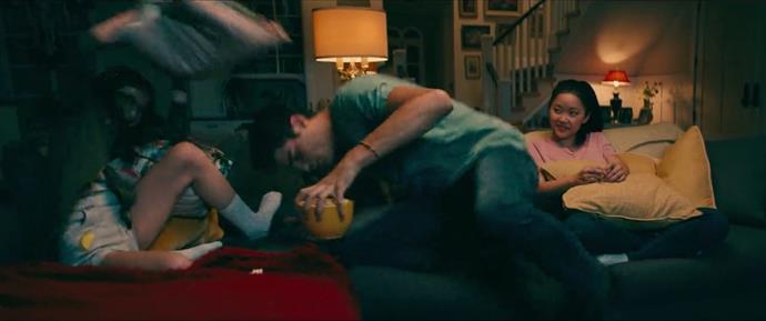 **Noah Centineo improvised Peter's pillow fight scene with Lara Jean and Kitty.**
<br><br>
In the scene where Peter and Kitty have a pillow fight, Noah moved the popcorn out of the way without being scripted, because he's kind and considerate like that.