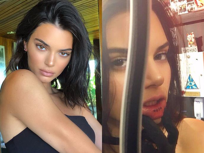 **KENDALL JENNER**
<br><br>
As she explained in a 2018 interview on [*Ellen*](https://people.com/style/kendall-jenner-drunk-getting-meow-lip-tattoo/|target="_blank"|rel="nofollow"), the model got her inner-lip meow tattoo on a drunk whim. "It was literally the first thing that came to my mind," she said. "I don't know, just my drunk thoughts."