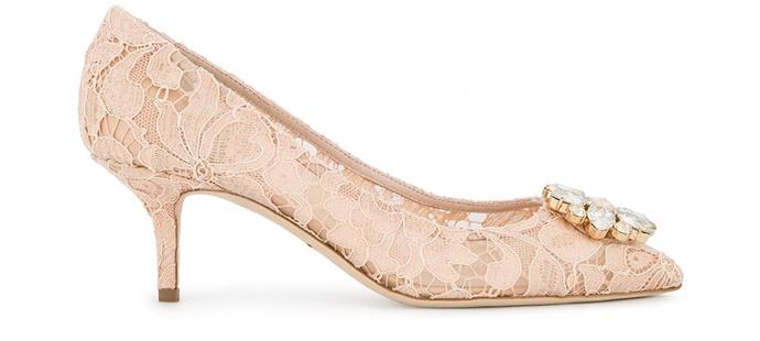 **For The: Romantic Bride**
<br><br> 
Pumps by Dolce & Gabbana, $1,150 at [Farfetch](https://www.farfetch.com/au/shopping/women/dolce-gabbana-pink-bellucci-crystal-70-lace-pumps-item-12118527.aspx|target="_blank"|rel="nofollow")