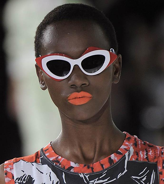 **Neon Orange at Prabal Gurung**
<br><br>
**Suited to**: Medium to deep skin complexions with warm undertones.