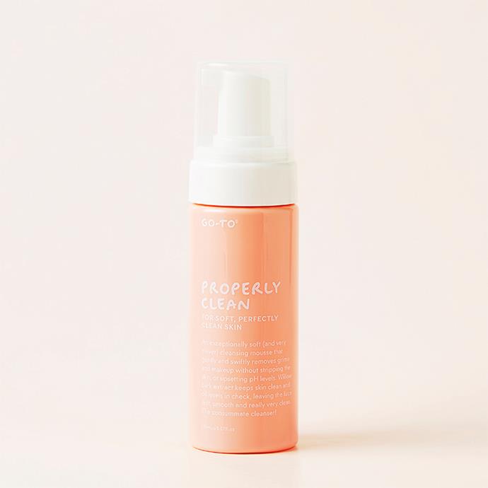 This foaming option scrubs skin clean without upsetting the delicate balance of your face. Using Willow Bark Extract, which gently exfoliates skin and clears pores, the product leaves you fresh and hydrated.<br><br>
Properly Clean, $31 by [Go-To](https://www.gotoskincare.com/products/face/properly-clean?gclid=EAIaIQobChMIsaqNg66e3gIVWgwrCh2ASgdTEAQYASABEgIQhPD_BwE|target="_blank"|rel="nofollow").