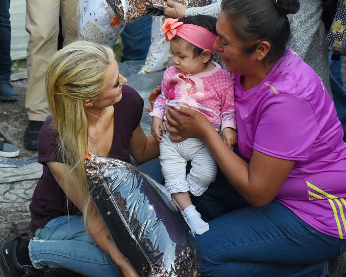 Hilton in Mexico visiting earthquake victims earlier this month.