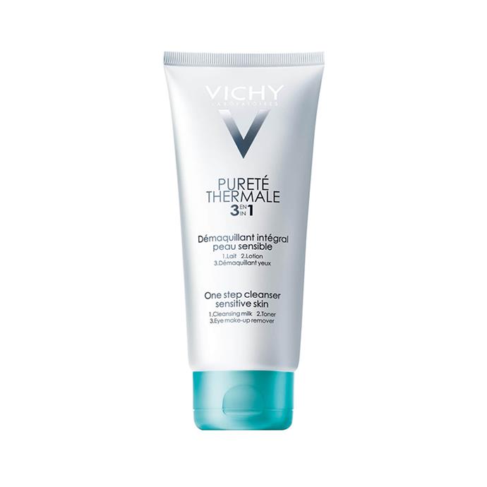 *Vichy Pureté Thermale One Step Cleanser*<br><br>
Light, ultra-gentle and rose-scented, this foaming cleanser is perfect for normal to sensitive skin—and won't dry you out.