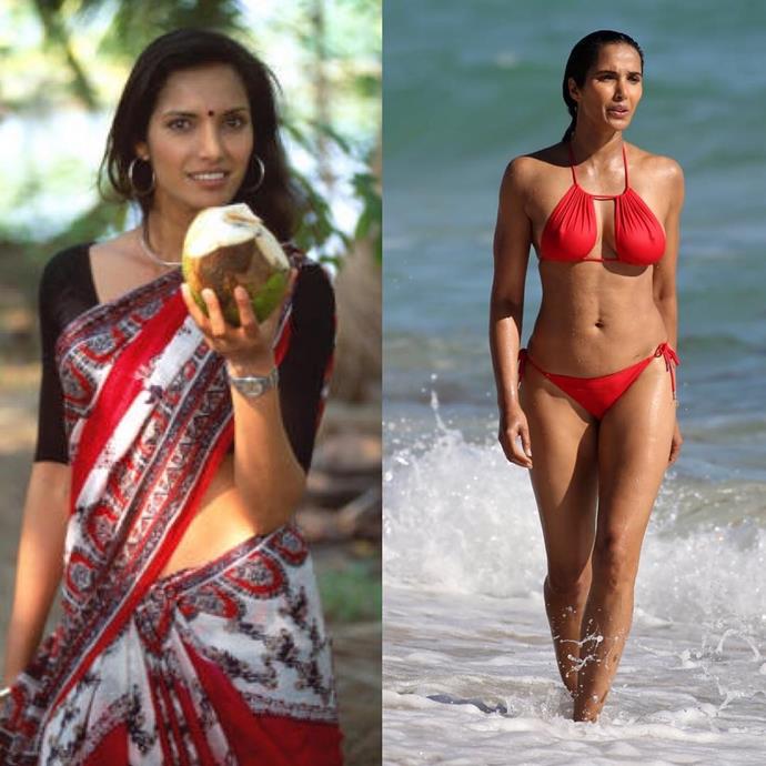 ***Padma Lakshmi*** <br><br>
"Me after a sip of coconut water, 1999/2019... not quite the #10yearchallenge. More like the #20yearchallenge!" <br><br>
*Image: [@padmalakshmi](https://www.instagram.com/p/BsoogDXBtxr/|target="_blank"|rel="nofollow")*