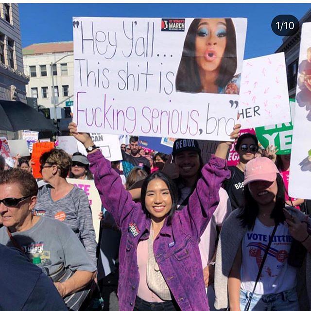 Picture shared by Cardi B to Instagram. Cardi captioned her post: "I can't believe how many posters of me were made at Women's March In DC! I wish I was there :') I'm so honoured." <br><br>
*Image: [@iamcardib](https://www.instagram.com/p/Bs1q77BFBv8/|target="_blank"|rel="nofollow")*
