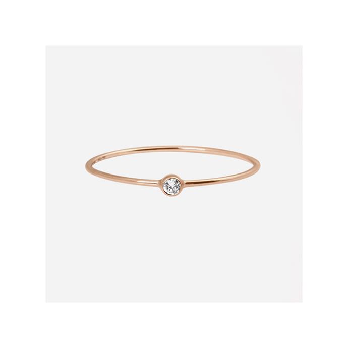 ***Rose Gold***<br><br>
Ring by VanRycke, $630 at [MyChameleon](https://www.mychameleon.com.au/fashion/jewellery/rings/one-diamond-ring-rose-gold|target="_blank"|rel="nofollow").