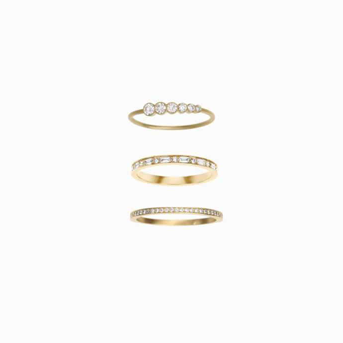 ***Stacked Up***<br><br>
Why wear one ring when you could wear multiple? Ely suggests that stacking bands (either on one side of the engagement ring or on each) will see a spike in popularity. <br><br>
"This year will see the continued trend in women desiring two or even three bands to stack either side of their engagement ring. By stacking wedding bands it creates a unique look and allows you to combine different styles, like diamond embellished bands and mixed metals with the engagement ring," says Ely. <br><br>
"The stacking trend has also enabled some brides to choose to wear both rings on the same side to add more depth to the set and be closer to the heart."<br><br>
Rings ([top](https://sophiebillebrahe.com/en/product/pleine-de-lune-grand|target="_blank"|rel="nofollow"), [middle](https://sophiebillebrahe.com/en/product/rue-de-baguette|target="_blank"|rel="nofollow") and [bottom](https://sophiebillebrahe.com/en/product/rue-de-diamant|target="_blank"|rel="nofollow")), all by Sophie Bille Brahe. 