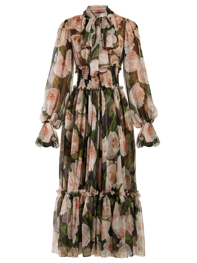 **Buy:** Silk-chiffon dress by Dolce and Gabbana, $5,550 at [MATCHESFASHION](https://www.matchesfashion.com/au/products/Dolce-%26-Gabbana-Floral-print-tie-neck-silk-chiffon-dress-1248290|target="_blank"|rel="nofollow")
<br>
Striped Silk Gown by Johanna Ortiz, $4,065 at [Moda Operandi](https://www.modaoperandi.com/johanna-ortiz-fw19/viveza-colorida-striped-silk-gown|target="_blank"|rel="nofollow")