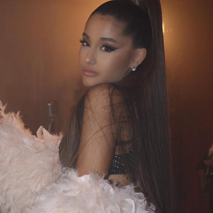 **March 2019**<br><br>

In March 2019, Grande returns to her mainstay look—a pulled-back ponytail and winged liner.<br><br>

*Image via [@arianagrande](https://www.instagram.com/arianagrande/|target="_blank"|rel="nofollow")*