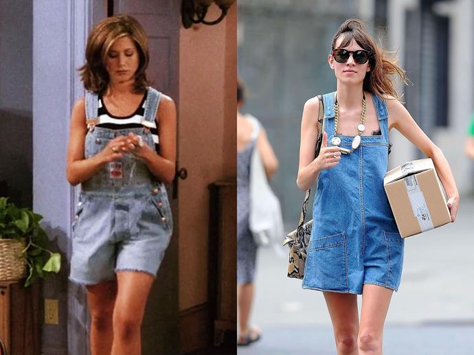 **Rachel Green and Alexa Chung**<br><br>

And what we have here, folks, is fashion royalty paying homage to fashion royalty! We love this updated revamp of Rachel's baggy blue overalls.