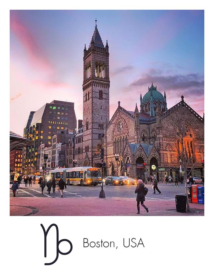 **Capricorn:** ***Boston, USA***<br><br>

Earthy, intellectual Capricorn will revel in exploring the lively college town of Boston, Massachusetts.<br><br>

*Image via [@bostonworld](https://www.instagram.com/bostonsworld/|target="_blank"|rel="nofollow")*