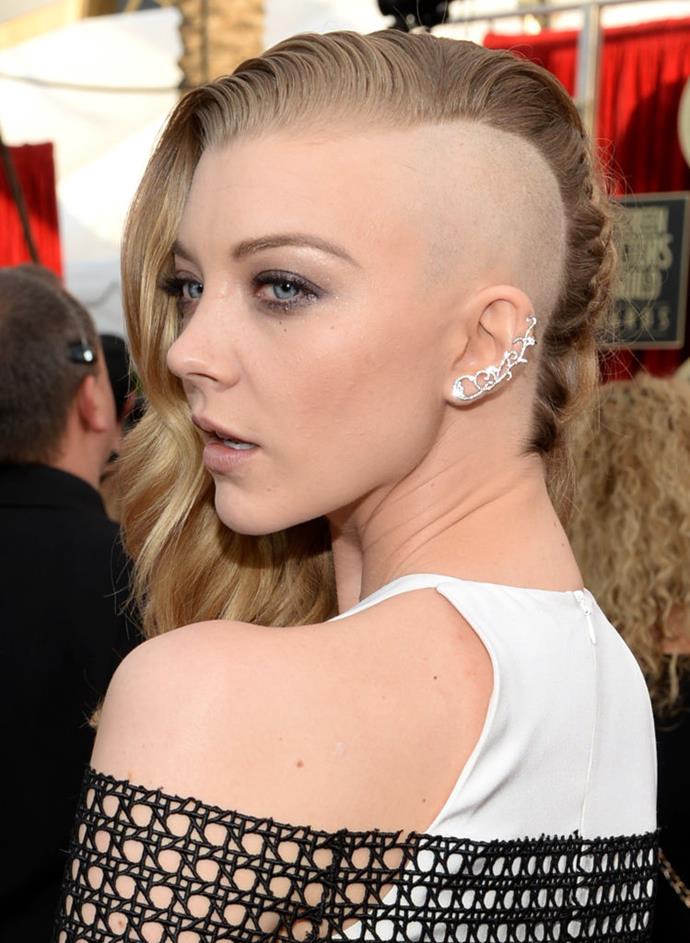 **Natalie Dormer's shaved sides:** The *Game of Thrones* star stunned on the red carpet at the 2014 SAG Awards with a semi-shaved head, for her role in *The Hunger Games*.