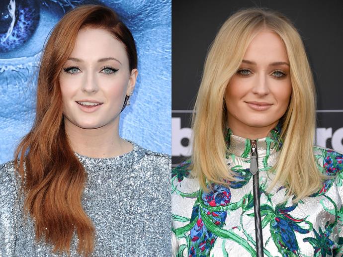 **Sophie Turner**<br><br>

Also in the famous-redhead-but-actually-blonde camp? Sophie Turner. Although Sansa Stark's fiery locks inadvertently became one of Turner's signatures, her natural hue is on the dark blonde side, and can be seen in this [throwback Instagram photo](https://www.instagram.com/p/kz0eJEKogm/|target="_blank"|rel="nofollow").<br><br>

*Images via Getty*