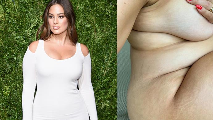 **Ashley Graham**<br><br>

Days after announcing her pregnancy with her first child, Ashley Graham posted this gorgeous and real photo of her changing body, similarly captioned, "same same but a little different."