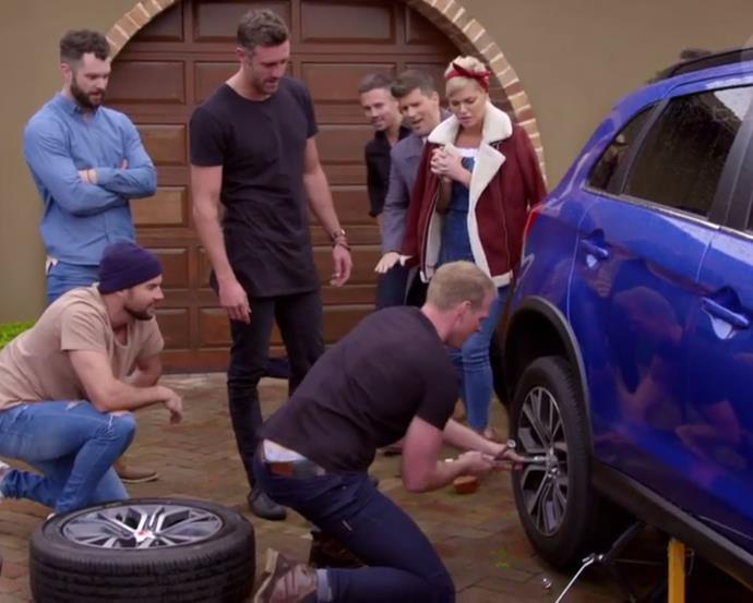 **4. The 'Real Man Games' group date from episode four of Sophie Monk's season of** ***The Bachelorette*** **Australia**<br><br>

Let it be known: this group date from Sophie Monk's season of *The Bachelorette* was *literally* called the 'Real Man Games' (the sound you just heard was everyone throwing up).<br><br>

In a bid to test the masculinity of the men vying for her heart, Monk had them do all sorts of things such as planking, constructing closets and changing tyres, simultaneously reinforcing some seriously outdated stereotypes about men in the process.