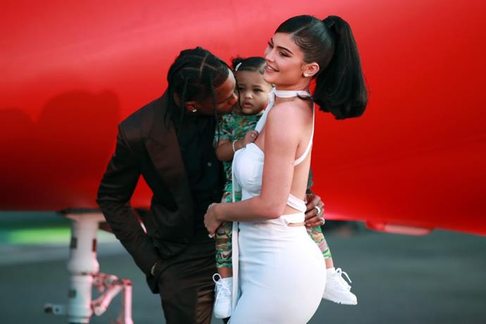 Scott and Jenner with their daughter, Stormi Webster, at the premiere of Scott's Netflix documentary in August 2019.