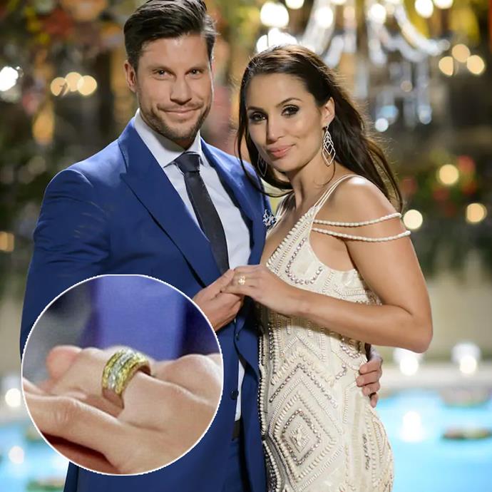***Sam Wood***<br><br>
Famously called 'The Cheezel Ring,' the yellow-diamond and gold ring Sam gave to Snezana (who he has since married and had two kids with) was an… interesting choice. While acknowledging that Sam and Snezana *are* arguably the most successful and loved-up couples from the show, this ring is not it. This ring isn't even within the postcode of being it. Sorry.<br><br>
**2/10**