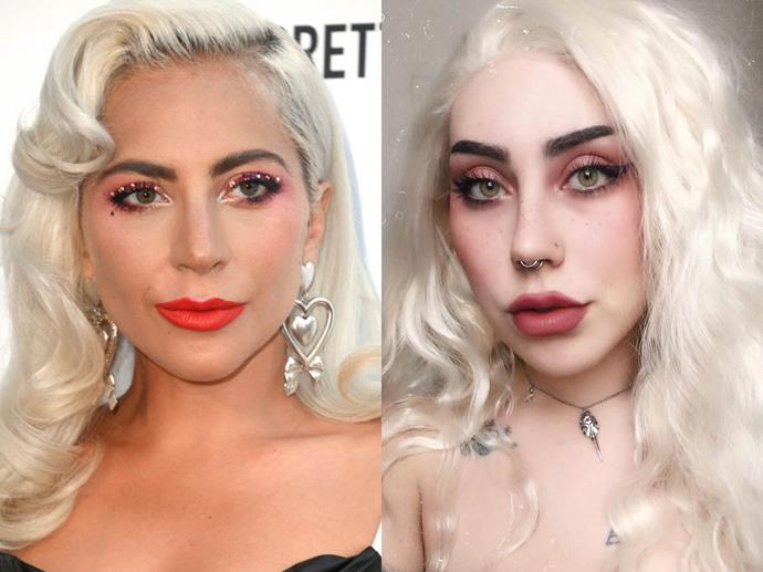 **Lady Gaga and Amethyst Rose**<br><br>

Social media star Amethyst Rose not only looks like Lady Gaga, but shares her love for OTT beauty looks too. She often posts Gaga-inspired makeup to her Instagram and reportedly once had a bio that read:<br><br>

"If I had a dollar for every time someone said I look like Lady Gaga, I'd be V rich."<br><br>

*Image via [@amethystbby](https://www.instagram.com/amethystbby/|target="_blank"|rel="nofollow")*