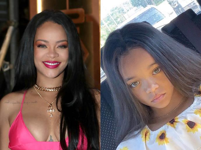 **Rihanna and Ala'a Skyy**<br><br>

Even Rihanna was shook when she came across a photo of Ala'a Skyy, her mini-me lookalike. The Fenty mogul even went so far as to [share this photo](https://www.instagram.com/p/B0RWWeaH6xg/|target="_blank"|rel="nofollow") of the young model, with the caption "almost drop my phone. how?"<br><br>

*Image via [@iambriakay_](https://www.instagram.com/iambriakay_/|target="_blank"|rel="nofollow")*