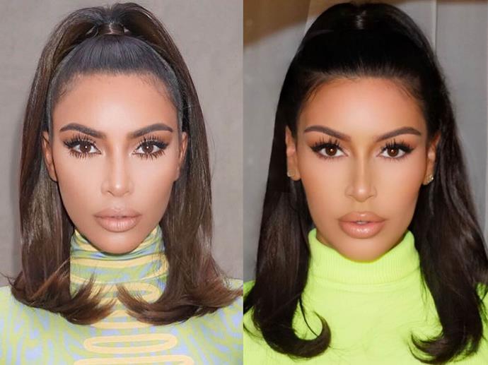 **Kim Kardashian and Sonia Ali**<br><br>

British beauty blogger Sonia Ali is frequently mistaken for the *Keeping Up With The Kardashians* star and it's easy to see why. Ali, who reviews and demonstrates makeup looks with her sister Fyza on [Instagram](https://www.instagram.com/soniaxfyza/|target="_blank"|rel="nofollow"), often shares looks modelled after the makeup mogul herself.<br><br> 

*Images via [@kimkardashian](https://www.instagram.com/kimkardashian/|target="_blank"|rel="nofollow") and [@soniaxfyza](https://www.instagram.com/soniaxfyza/|target="_blank"|rel="nofollow")*