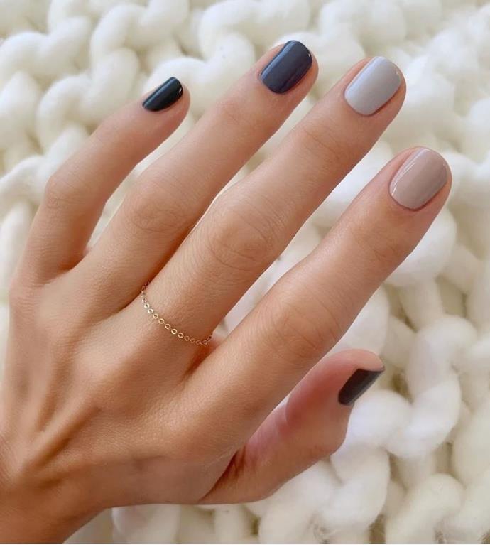 **NAVY AND BLUE**
<br><br>
Papadopoulos says she and her team have spotted plenty of navy blue, as well as blue pedicures, both of which double as a "something blue" on your wedding day.
<br><br>
*Image: [@betina_goldstein](https://www.instagram.com/p/BtOQaeWjJ2K/|target="_blank"|rel="nofollow")*