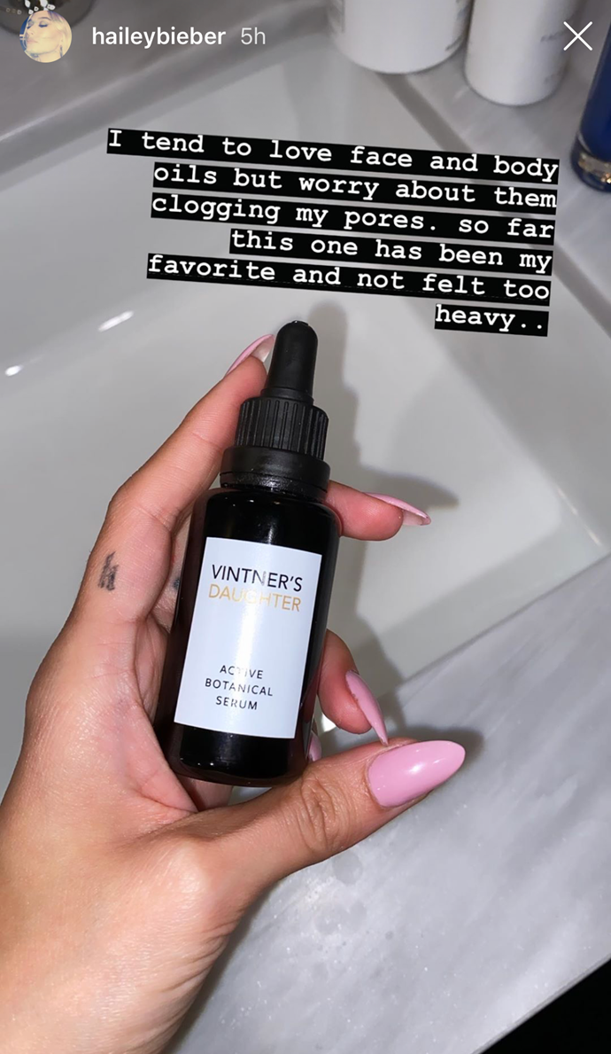 **Active Botanical Serum by Vintner's Daughter, $270 at [NET-A-PORTER](https://www.net-a-porter.com/au/en/product/889564/Vintners_Daughter/active-botanical-serum-30ml|target="_blank")<br>**
100% natural *and* 100% active, this super-powered serum uses rich botanicals and essential oils to stimulate cellular turnover, enhance elasticity and reverse free-radical damage. It also brightens like a dream and leaves skin with a lingering floral scent (so take solace in the fact that your face can too smell like Bieber's).