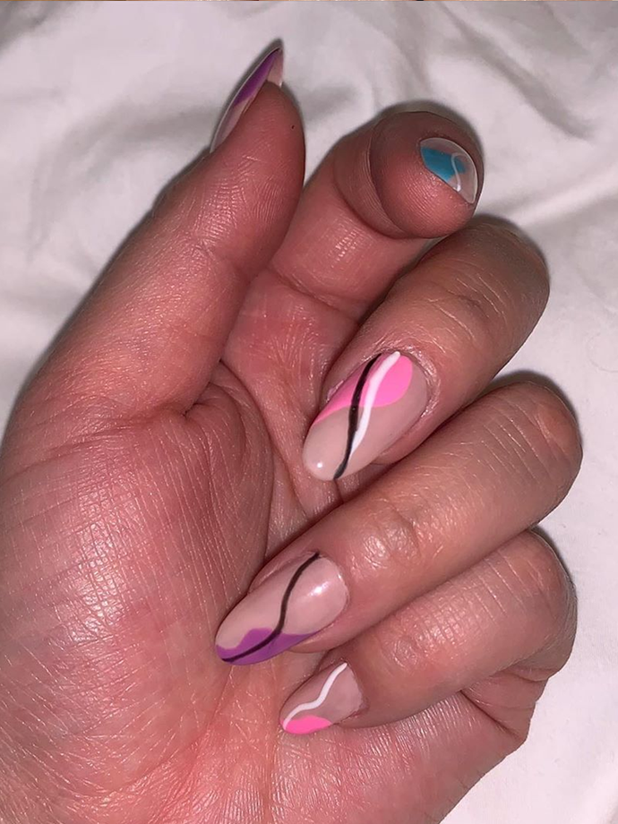 Condor got in on the abstract action with pinks, purples and blues.<br></br>
*Image via: @tombachiknails*