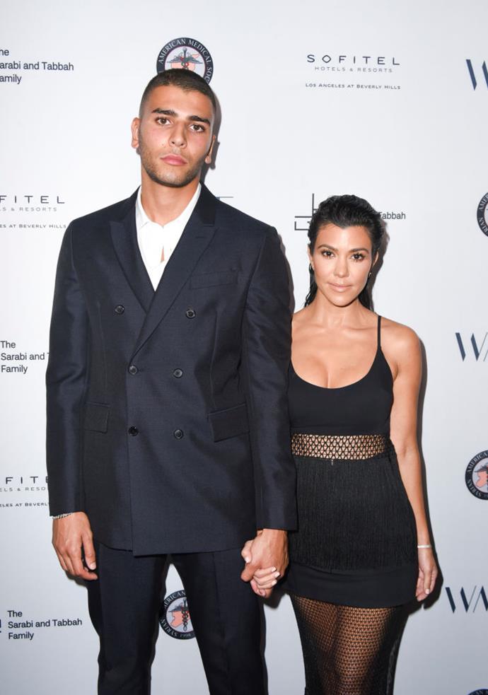 **Kourtney Kardashian and Younes Bedjima**<br><br>

**Age difference:** 14 years<br><br>

Kourtney Kardashian, 40, reportedly started dating her off-again-on-again boyfriend [Younes Bendjima](https://www.elle.com.au/celebrity/who-is-younes-bendjima-17468|target="_blank"), a 26-year-old model, in December 2016.<br><br>

She's also rumoured to have dated 22-year-old [Luka Sabbat](https://www.harpersbazaar.com.au/culture/who-is-luka-sabbat-17405|target="_blank"), and according to [*Hollywood Life*](https://hollywoodlife.com/2018/09/19/kourtney-kardashian-dating-younger-men-luka-sabbat/|target="_blank"|rel="nofollow"), reportedly prefers relationships with younger men at this stage in her life.<br><br>

"Kourtney really doesn't feel like she's almost 40, she's actually feeling younger than she has in years," a source told the outlet in 2018.<br><br>

"She's never felt sexier or more in control and dating younger guys just adds to her feeling of empowerment. Right now, Kourtney just wants to have fun, she's got young energy and honestly questions whether a guy her own age could even keep up with her.<br><br>

"Kourtney started dating Scott when she was still in her twenties. She doesn't regret anything because she has her beautiful kids thanks to that relationship, but she does feel like she missed out on a lot. Dating all these younger guys is Kourtney's way of making up for lost time."<br><br>

Although it's not clear whether Kardashian and Bendjima are still a couple, they were last seen together in a photo taken at the [Kardashian's big 2019 Christmas party](https://www.elle.com.au/celebrity/celebrities-christmas-2019-22816|target="_blank"), which Kardashian shared to her [Instagram](https://www.instagram.com/p/B6lgwCYlE8z/|target="_blank").