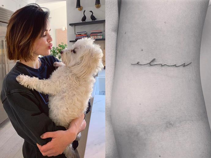 **LUCY HALE**<br><br>
Crediting the delicate ink with the caption, "for my loves 🐶👩🏻‍🦰👧🏼👶🏼", Hale also had the name of her dog Elvis, permanently left on the inside of her arm. Hale thanked tattoo artist [Daniel Winter](https://www.instagram.com/winterstone/|target="_blank"|rel="nofollow") for her new additions, who is responsible for other famous work, like Chrissy Teigen and John Legend's [matching ink](https://www.instagram.com/p/Bv15p-Ohrqy/?utm_source=ig_embed|target="_blank"|rel="nofollow") for their family.
