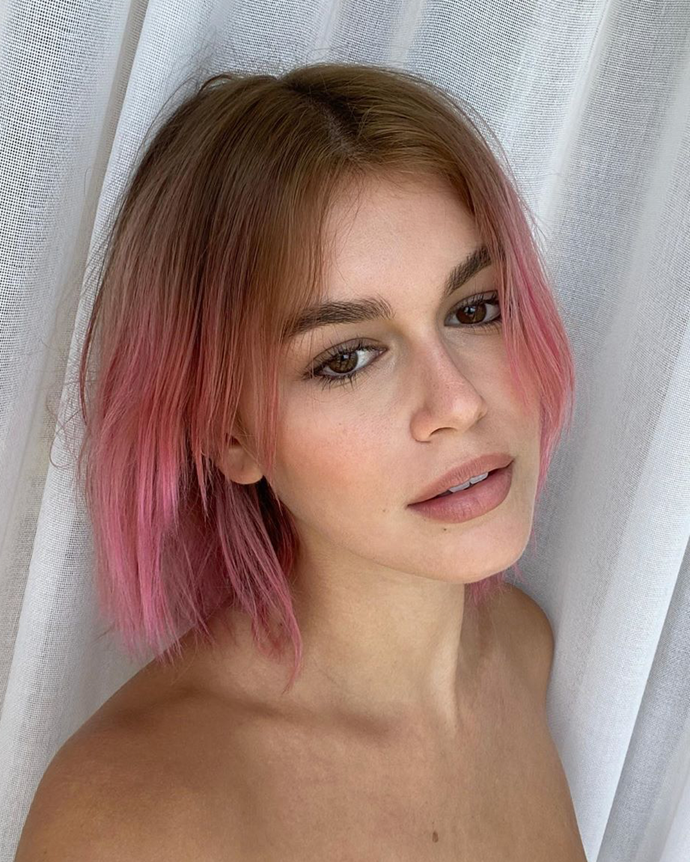 **Kaia Gerber**<br></br>
It turns out Gerber's [bleach blonde shade](https://www.harpersbazaar.com.au/beauty/kaia-gerber-platinum-blonde-20424|target="_blank"|rel="nofollow") was merely a stop along the way on her hair colour journey—she's now swapped platinum for pink, captioning her gorgeous 'gram reveal "pink is punk".
