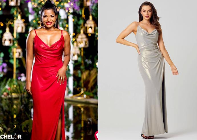 Areeba wears the 'Frankie' gown in red, POA by [Tania Olsen Designs](https://www.taniaolsen.com.au/product/franke-po872/|target="_blank"|rel="nofollow"), in episode four of *The Bachelor* Australia 2020.