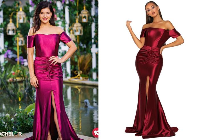 Laura wears the 'PS5045' dress by Portia and Scarlett, rent for $189 at [My Dress Affair](https://www.mydressaffair.com.au/view-info-dresses/floor-length/portia-and-scarlett-ps5045|target="_blank"|rel="nofollow"), in episode four of *The Bachelor* Australia 2020.