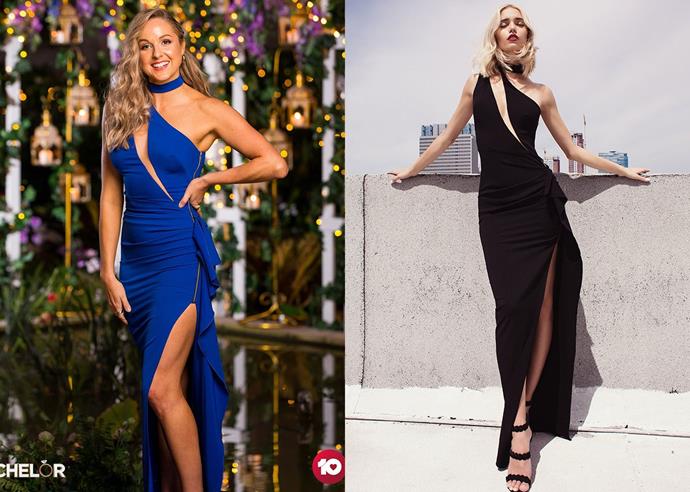 Izzy wears the 'Belinda' gown in royal blue, $690 by [Duchess Boutique](https://duchessboutique.com.au/belinda.html|target="_blank"|rel="nofollow"), in episode four of *The Bachelor* Australia 2020.