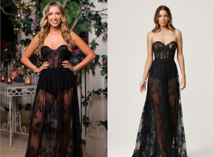 Maddy wears the 'Sheridan' dress, $336.75 by [Lexi Clothing](https://lexiclothing.com.au/collections/all/products/sheridan-dress-black|target="_blank"|rel="nofollow").