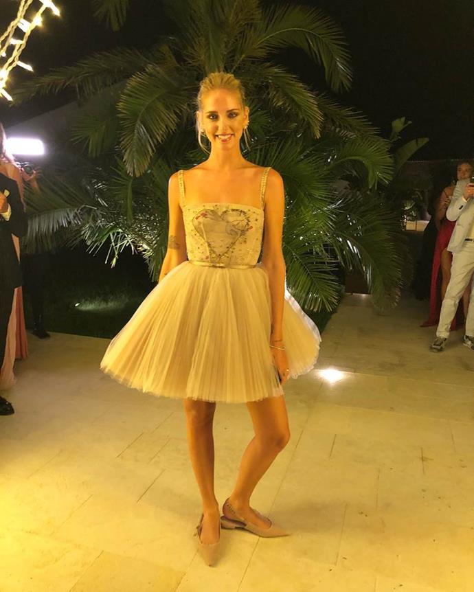Chiara Ferragni wearing the second of her two wedding dresses by Dior in 2018.