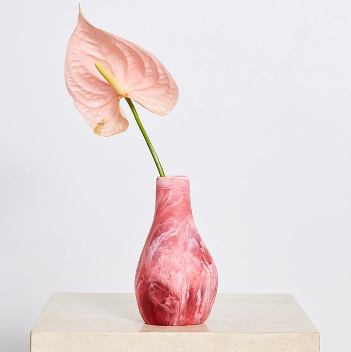 'Medium Liquid Vase In Pink Guava' by Dinosaur Designs, $145 at [Bed Threads](https://bedthreads.com.au/collections/homewares/products/dinosaur-designs-medium-liquid-vase-in-pink-guava|target="_blank"|rel="nofollow").