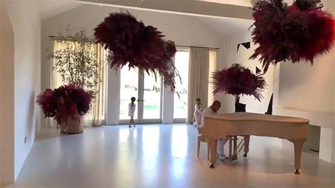 **Kim Kardashian and Kanye West's house** <br><br>
The home also contains this piano room, which West often uses to house romantic gestures for his wife. For example, for Valentine's Day in February 2019, he hired acclaimed saxophonist Kenny G to serenade his wife among hundreds of individually-glassed red roses. <br><br>
*Image: Instagram [@kimkardashian](https://www.instagram.com/kimkardashian/|target="_blank"|rel="nofollow")*