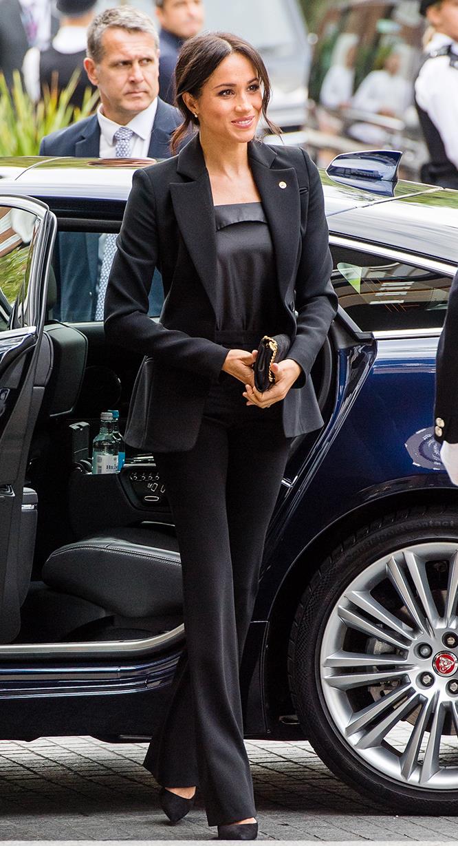 **MEGHAN, DUCHESS OF SUSSEX**
<br><br>
Back in September 2018, Meghan Markle arrived at the WellChild Awards wearing a chic Altuzarra suit, paired with a Stella McCartney clutch.