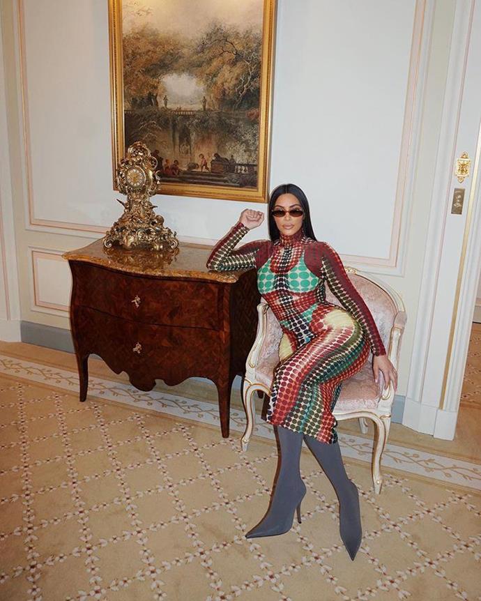 Kim Kardashian wearing vintage Jean Paul Gaultier to [go to KFC](https://ellaau.com/fashion/kim-kardashian-kfc-23075|target="_blank") in Paris. Check out the video below for proof.