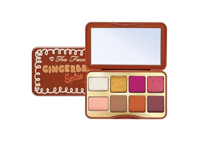 **Too Faced Gingerbread Spice Eyeshadow Palette**
<br><br>
Just like Christmas lunch calls for some gingerbread, so too does our Christmas beauty line-up. Too Faced has released a delicious gingerbread-scented eyeshadow palette just in time for the festive season and it includes five creamy mattes, two dazzling shadows and one metallic shade to finish it off. 
<br><br>
Gingerbread Spice Eyeshadow Palette by Too Faced, $43 at [MECCA](https://www.mecca.com.au/too-faced/gingerbread-spice-eyeshadow-palette/I-045664.html?cgpath=makeup-palettessets|target="_blank"|rel="nofollow").