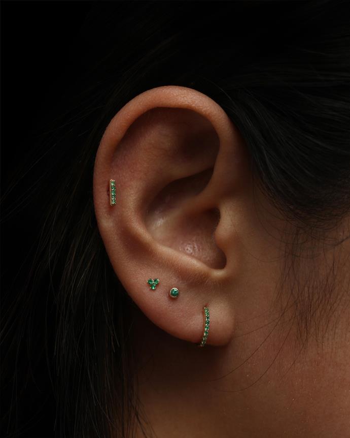 **What's the best way to get inspiration or decide on a new piercing?**<br><br>

"Popular places to find inspiration would be Pinterest and Instagram, however my tip is to speak to a trusted piercer and have them point out any remarkable features of your ear. We find that many clients visit us with a piercing in mind and after a consultation with our piercers can go in a completely different direction," Gittoes says.<br><br>

*Image via [@sarahandsebastian](https://www.instagram.com/p/CGosV-qAuds/|target="_blank")*
