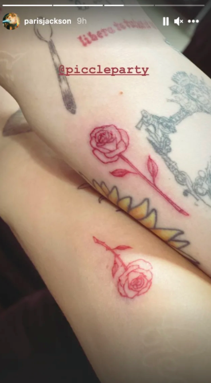 **Paris Jackson and Cara Delevingne**
<br><br> 
Ahead of the 2021 Oscars, Paris Jackson and Cara Delevingne chose to celebrate by getting a matching tattoo—a red rose. L.A. tattoo artist Piccle P was behind the new ink, which could be seen on Jackson's left forearm and Delevingne's upper right arm.