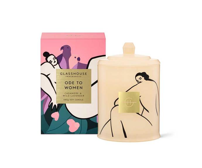 Glasshouse Fragrances Ode To Women Cashmere & Wild Lavender Candle, $54.95; [shop here](https://www.glasshousefragrances.com/collections/mothers-day-collection/products/ode-to-women?variant=39260003369044|target="_blank"|rel="nofollow")