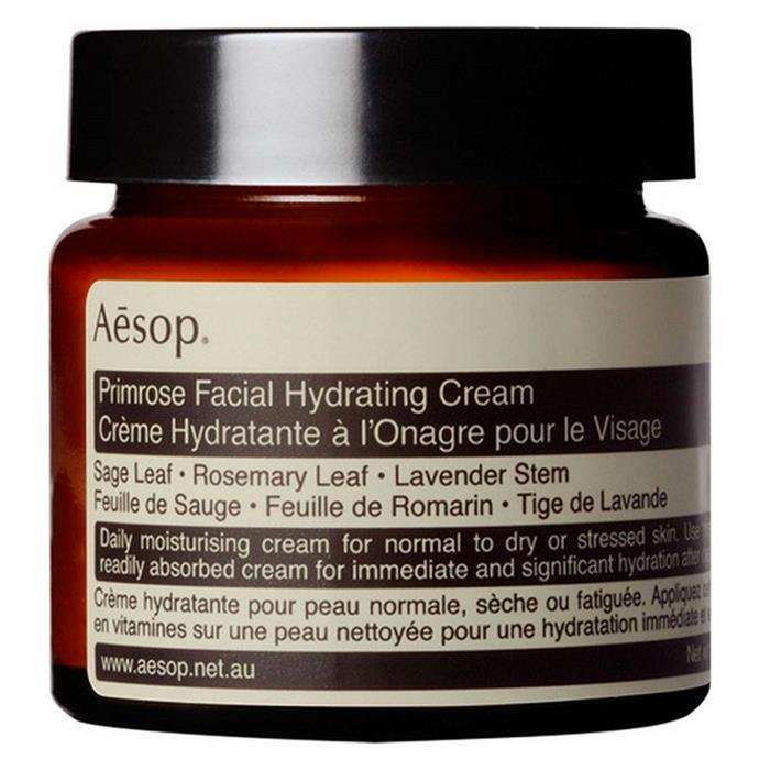 **Primrose Hydrating Facial Cream by Aesop** <br><br>
One of Aesop's best moisturisers for dry skin, this product incorporates natural ingredients to boost your skin's hydration to its peak level (with the delicious primrose scent as an added bonus). <br><br>
*$55 for 60mL, available at [Adore Beauty](https://fave.co/2uzTIQO|target="_blank"|rel="nofollow")*
