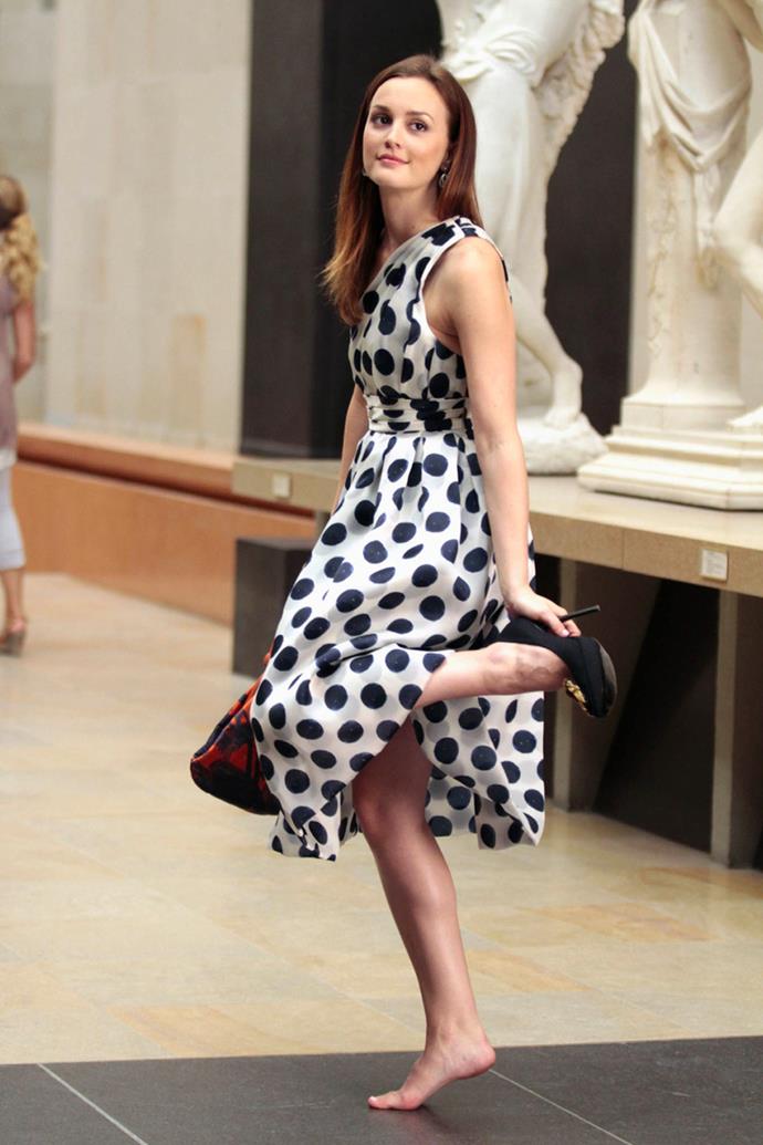 Her Parisian polka-dot moment, perfect for a meet-cute with Prince Louis.
