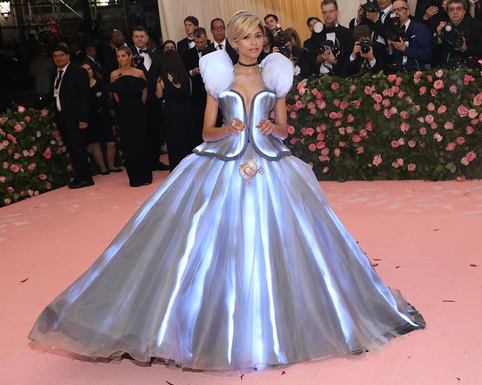 Zendaya heavily leaned into costuming at the 2019 Met Gala, transforming into the princess we all knew she was. Her custom animatronic gown was designed by none other than Tommy Hilfiger.